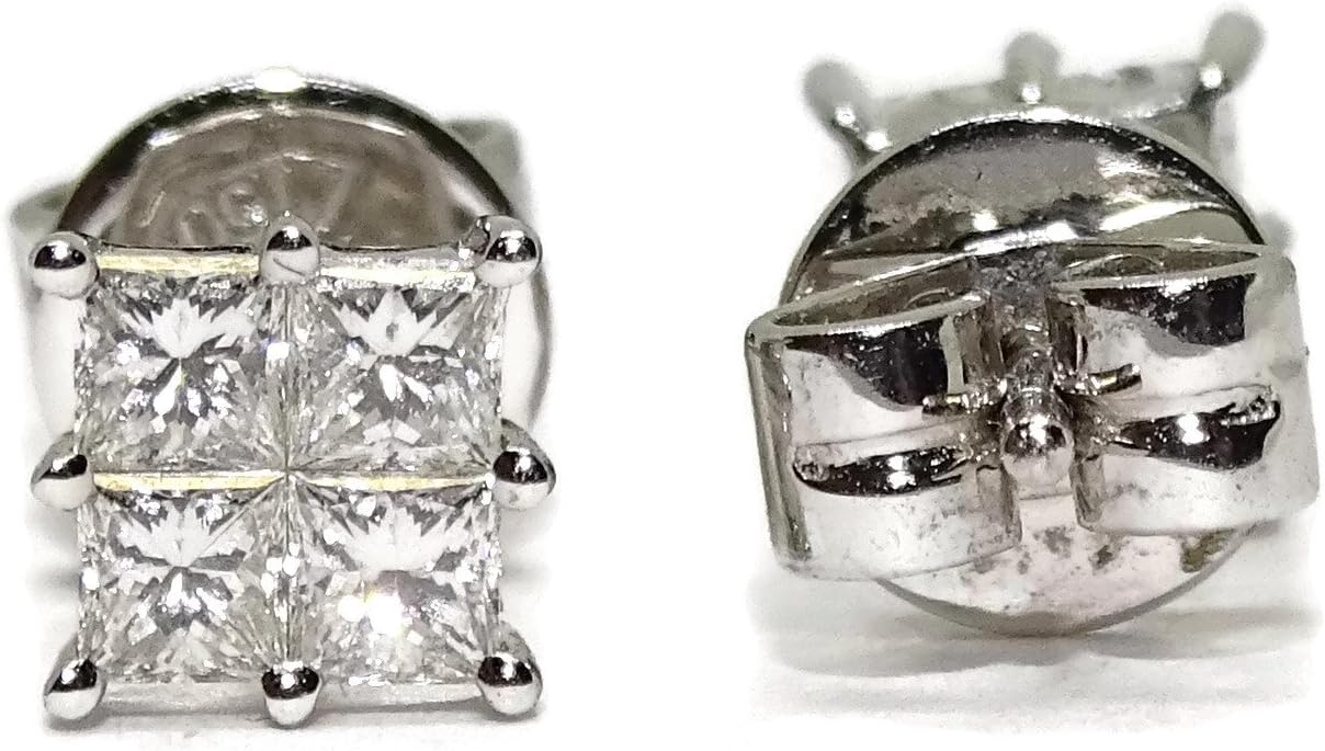 Boucles d'oreilles de 0,75 cts en diamants taille princesse - 6 x 6 mm - Pression Never Say Never