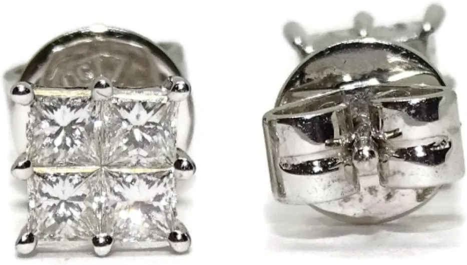 Boucles d'oreilles de 0,75 cts en diamants taille princesse - 6 x 6 mm - Pression Never Say Never