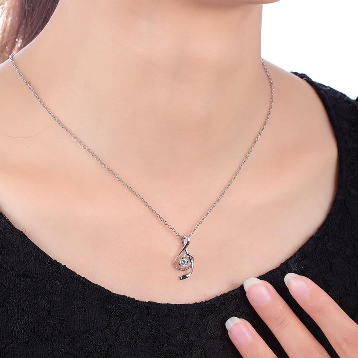 Collier Platine, collier femme en argent avec 0,15 carats coupe idéale diamant Note 950 Platine luxueux collier cadeau pour fille adolescente, Diamant