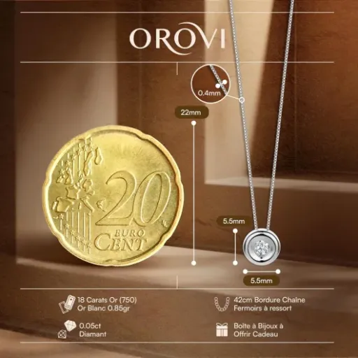 Test Orovi Collier Or Blanc 18k & Diamant 0,05ct : joli petit pendentif, mais vraiment très fin