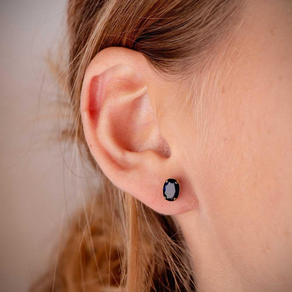 Boucles d'Oreilles Or 18 Carats 750 Jaune - Zirconiums Bleu Saphir