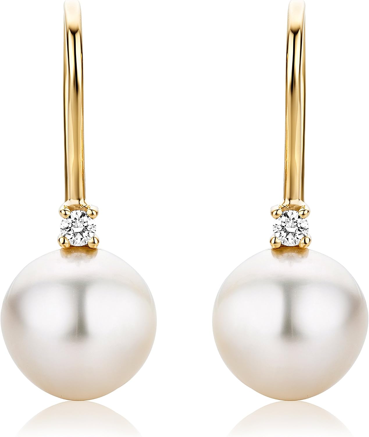 Pearl and diamond drop hook earrings in 18 kt 750-1000 white gold-yellow gold with grey-white freshwater pearl 9 mm with 0.06 ct brilliant cut diamonds … Or Jaune