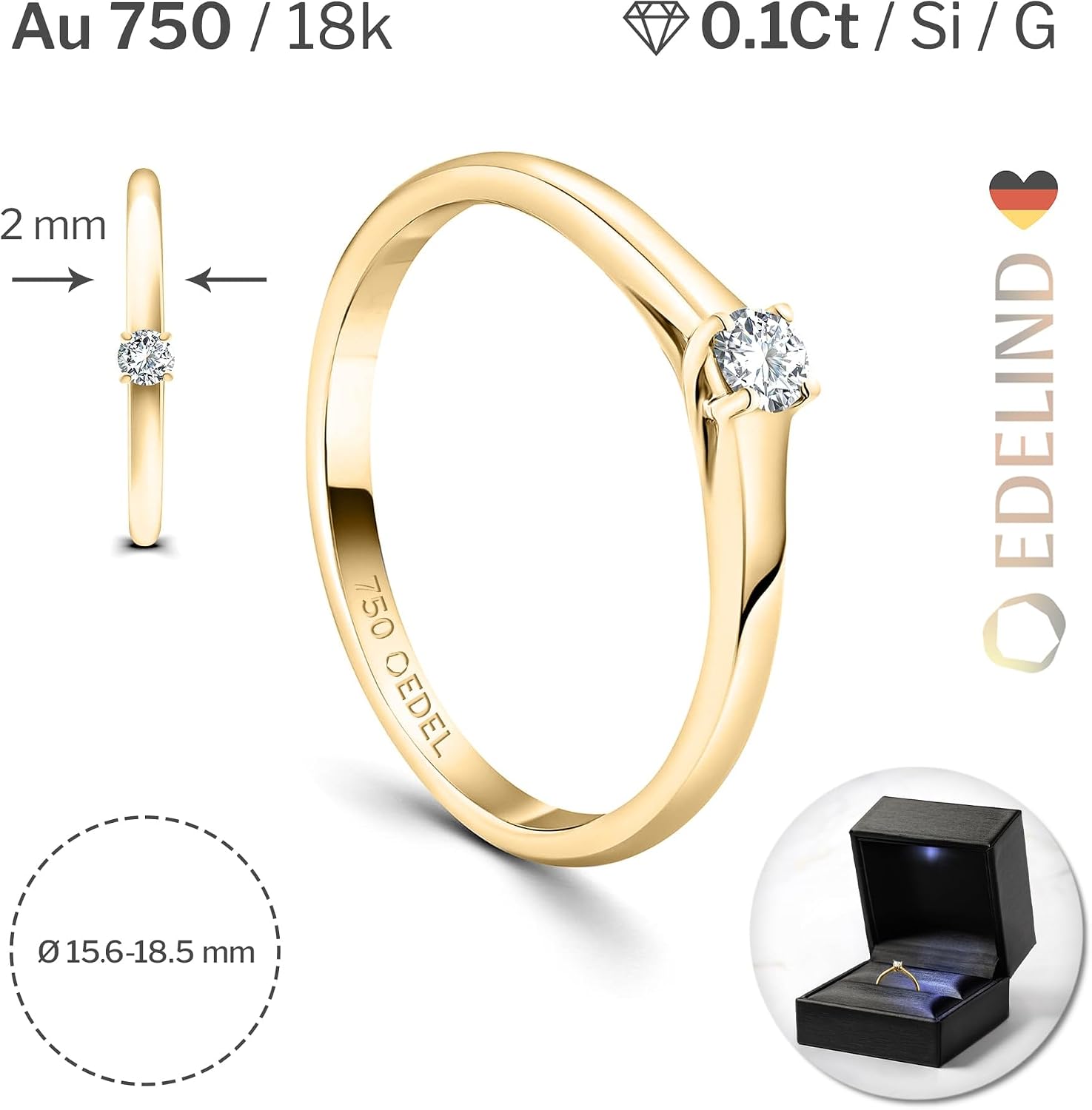 18K or bague fiançailles - diamant 0.05-1ct, GIA dès 0.3ct 0.1ct Diamant 51 (16.2)