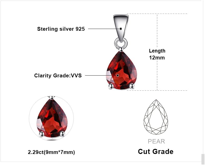 Magnifique Pendentif Naturelle Améthyste Péridot Grenat Citrine Topaze en Forme Ovale Goutte une Chaîne Femme, Argent 925/ Plaqué Or Rose/Or Jaune, Ensemble Bijoux Collier Cadeau 45CM 7- 2.29ct Poire Grénat Grenate Collier