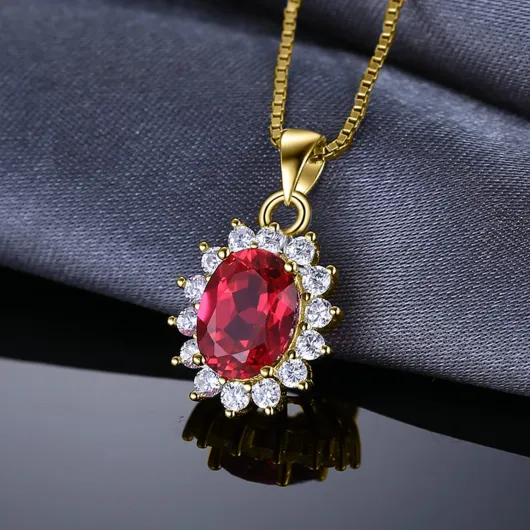 Magnifique Pendentif Naturelle Améthyste Péridot Grenat Citrine Topaze en Forme Ovale Goutte une Chaîne Femme, Argent 925/ Plaqué Or Rose/Or Jaune, Ensemble Bijoux Collier Cadeau 45CM 9- Rubis Rouge Collier Plaqué Or Jaune