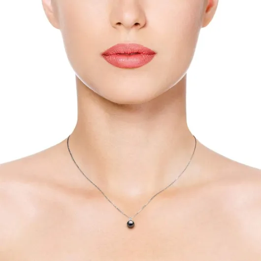 PEARLS & COLORS - Collier Joaillerie Diamant 0,020 Cts - Véritable Perle de Culture de Tahiti Ronde 8-9 mm - Qualité A+ - Disponible Or Jaune et Blanc 750 Millièmes (18 carats) - Bijou Femme Or Blanc 18 Carats