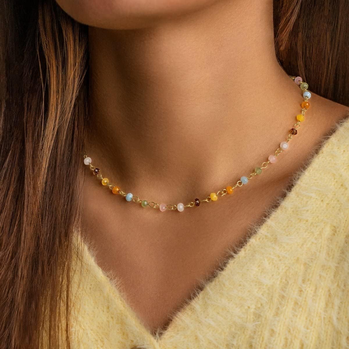 Collier en boules colorées - Pendentif en acier plaqué or ou argent, idéal comme cadeau pour femme.. - Bijoux femme