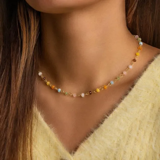 Collier en boules colorées - Pendentif en acier plaqué or ou argent, idéal comme cadeau pour femme.. - Bijoux femme