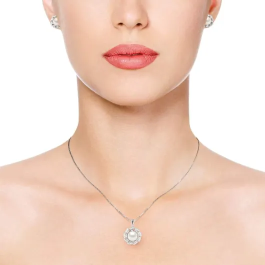 PEARLS & COLORS - Parure Mariage Prestige Joaillerie - Collier et Boucles d'Oreilles - Véritables Perles de Culture d'Eau Douce - Qualité AAA+ - Argent 925 Millièmes - Bijou Femme