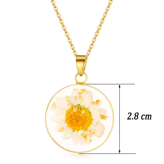 Collier de marguerite naturelle - Collier de marguerite de fleur de naissance d’avril - Collier de fleurs pressées en or - Collier de vraies fleurs - Cadeau pour les femmes - 45 cm Collier marguerite