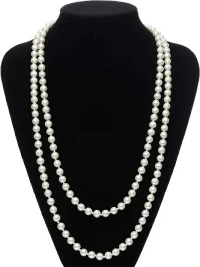 Long collier en perles d'imitation tendance de style Collier Long de fausses perles pour Mariage Fiançailles 140 cm Blanc