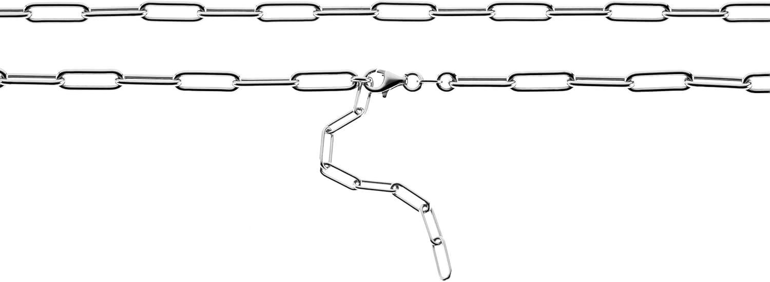 Collier Femme en Argent 925 Plaqué Or 18 carats ou Argent - trombone (Paperclip) 4,5 mm - Longueurs 41 - 45 - 51 - 56 - 61 - 66 - 76 avec Extension de 5 cm - Made in Italy Argent sterling 51.0 Centimètres