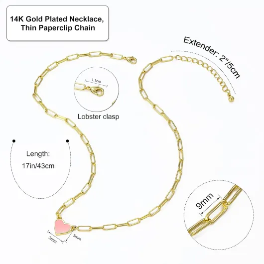 Collier en Chaîne en Forme de Trombone, Chaînes à Maillons en Forme de Trombones, Faites à la Main, 14K/0.1mc Plaqué Or, Collier d'Or Délicat avec Boîte Cadeau pour Filles/Femmes (Mince)