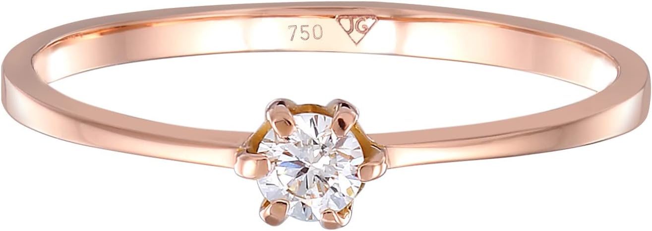 Elli DIAMONDS Bague Femme Solitaire Fiançailles avec Diamant (0.11 ct) en Or Rose 750 52