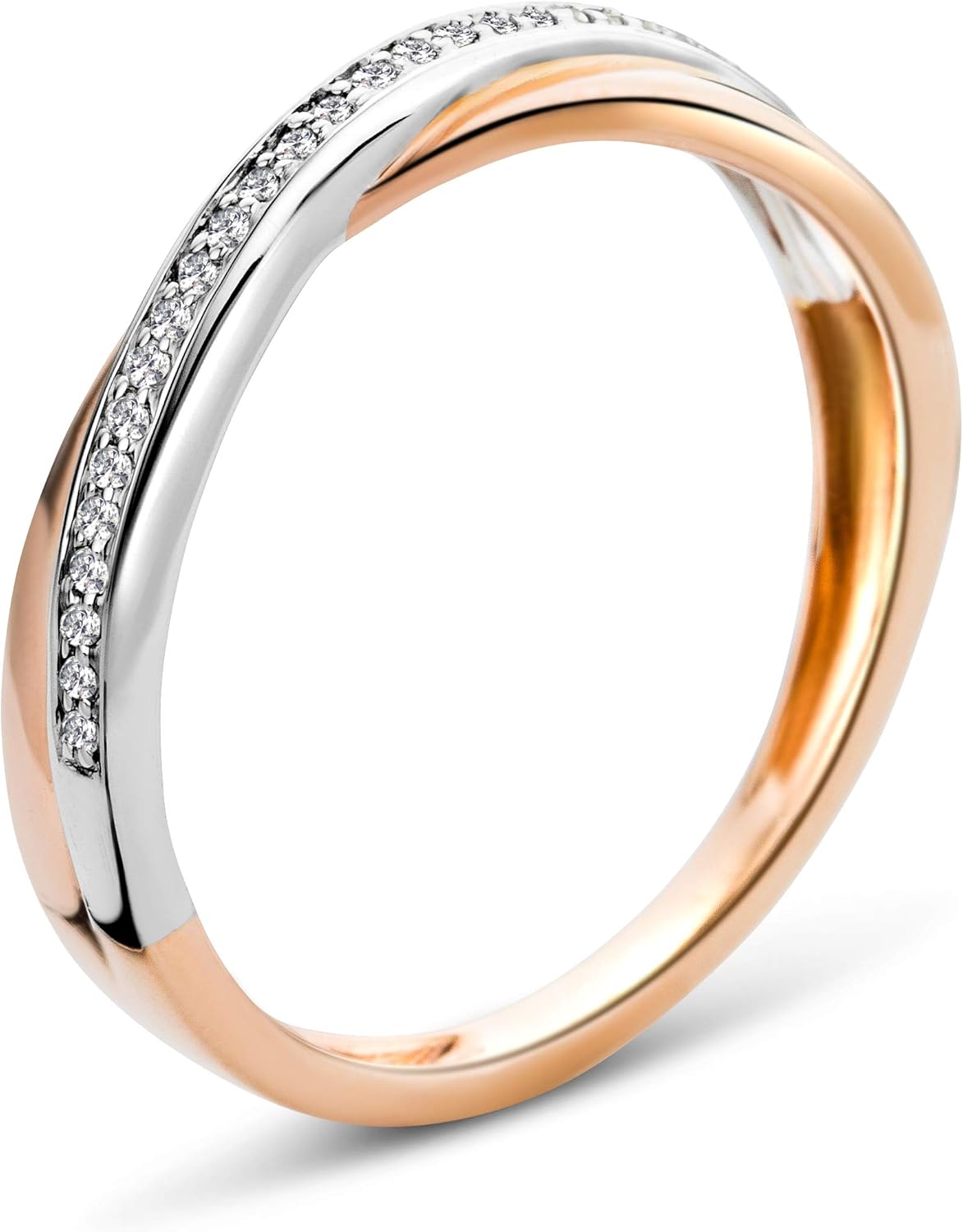 Bague Femmes Bague éternité Croisée avec Diamants Bicolor en Or Blanc et Or Rose 9 Karat /375 Or Diamants Brillants 0.08 Carat, Bijoux 58