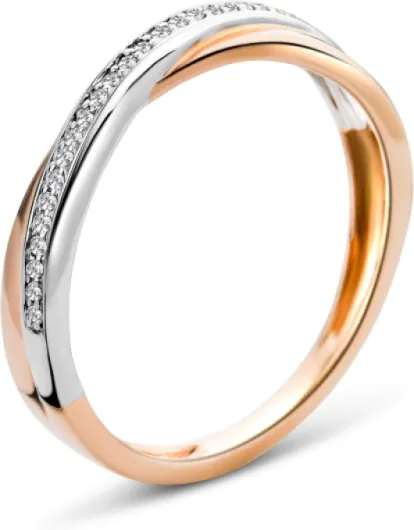 Bague Femmes Bague éternité Croisée avec Diamants Bicolor en Or Blanc et Or Rose 9 Karat /375 Or Diamants Brillants 0.08 Carat, Bijoux 58