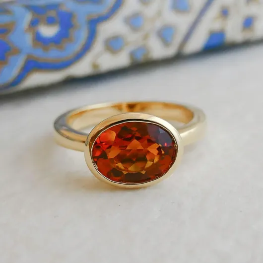 Bague en Argent 925 Plaqué Or avec Citrine de Madère Ovale 8x10mm - Pierre Précieuse Chaleureuse et Éclatante - Bijou Élégant pour Femme (US Size 9 / Diameter 19)