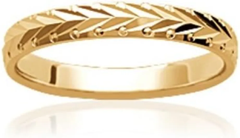 © Bague Alliance en Plaqué Or 18 carats - Motif Gravé Géométrique - 3 mm - Marque Francaise, 58