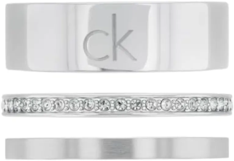Calvin Klein Collection CK TRIO pour Femme Set de 3 Bagues en Acier Inoxydable avec Cristaux – Disponible en Argent ou Or 54mm Silver