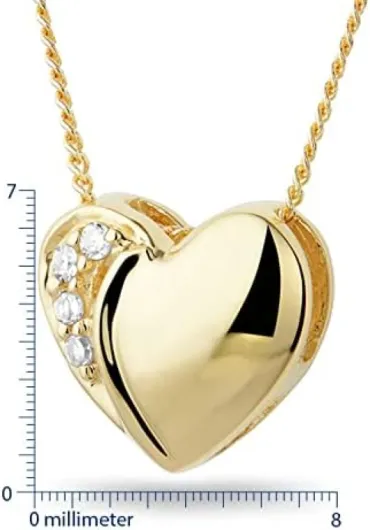 Bijoux pour Femmes Chaîne avec Pendentif Cœur et 4 Diamants Brillants 0.02 Ct Collier en Or Blanc/Or Jaune 18 Carats / 750 Or, Or, Diamant
