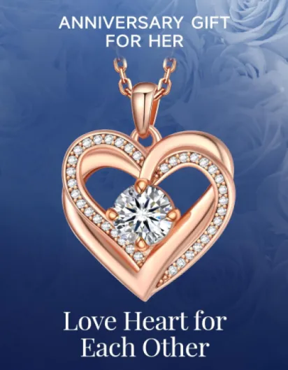 Coeur Collier Femme, 1 Carat Moissanite Collier Amour Or Rose Argent Sterling 925 Bijoux Cadeau d'anniversaire Saint-Valentin Fête des mères pour la Petite Amie Maman Double Cœur-Or Rose