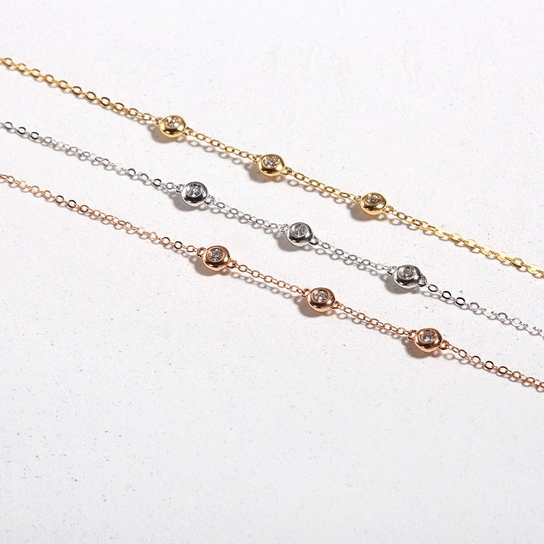 Carleen Bracelet avec Pendentif Diamant Naturel en or 750 18 carats, Charm Cadeau Bijoux pour Femmes Filles - Longueur du bracelet : 17 + 3 cm Or Rose