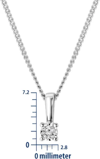 Collier Femmes Or et Diamant, Chaîne Gourmette 45cm avec Pendentif Diamant Solitaire 0.03 Ct, Collier Or Blanc/Or Jaune 9 Carat 375, Bijoux Femme Fait Main, Hypoallergénique