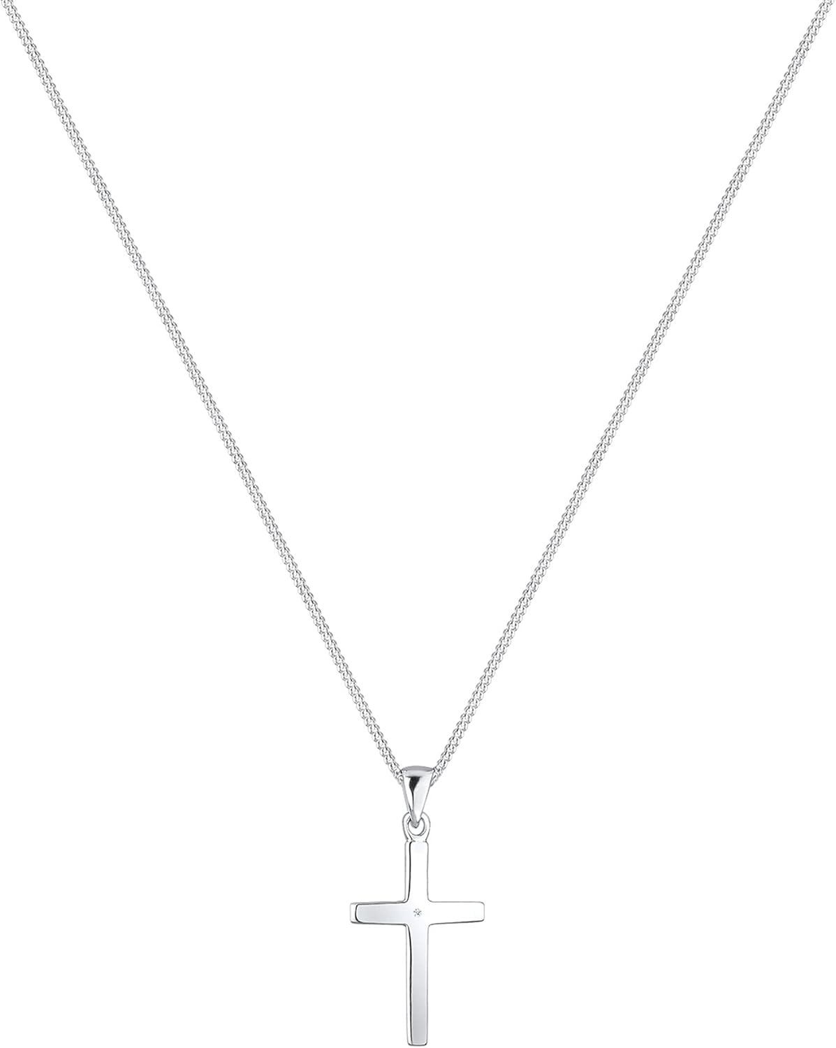 Elli DIAMONDS Halskette Damen mit Anhänger Kreuz und Diamant (0.005 ct.) in 925 Sterling Silber 45 Centimètres