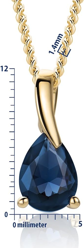 Collier Femme, Chaîne en Argent 925 plaqué Or 18 Carats, Pendentif en Or Blanc/Or Jaune 9 Carats 375 avec Saphir/Rubis/Émeraude/Topaze/Améthyste/Aigue-marine, Chaîne gourmette 45 m, Bijoux Femme Or Jaune Saphir