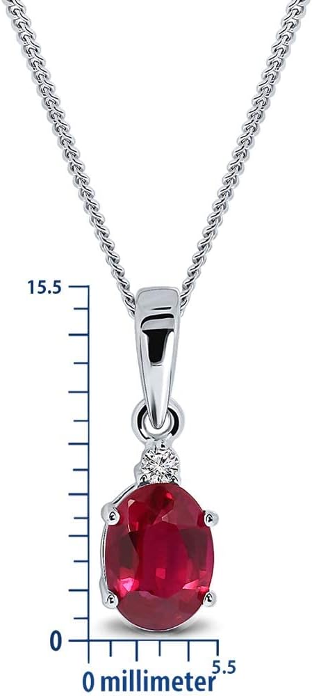 Collier Femme, Or Jaune/Or Blanc 9 Ct 375, Pendentif Pierre Precieuse Rubis/Saphir/Émeraude et Diamant naturel, Collier Or, Chaine Gourmette 45cm, Bijoux Femme Non Allergène, Avec Boite a Bijoux Or blanc Rubis