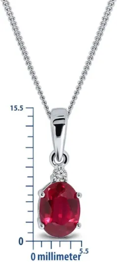 Collier Femme, Or Jaune/Or Blanc 9 Ct 375, Pendentif Pierre Precieuse Rubis/Saphir/Émeraude et Diamant naturel, Collier Or, Chaine Gourmette 45cm, Bijoux Femme Non Allergène, Avec Boite a Bijoux Or blanc Rubis