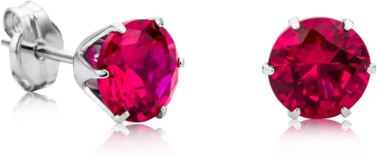 Boucles d'oreilles solitaires pour femme en or blanc 9 carats/or 375 avec émeraude, saphir, rubis et zircone cubique, Piccolo, Doré, Rubis