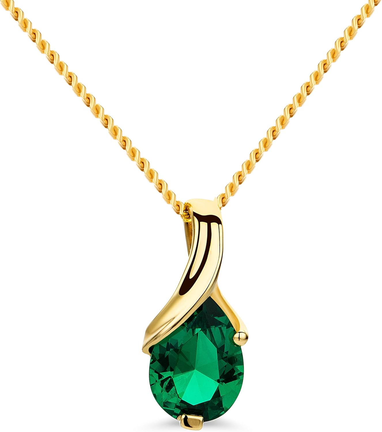 Collier Femme Or Jaune 9 Carats 375, Pierre Precieuse Émeraude verte en forme de Poire, Bijoux Femme Or Hypoallergéniques- Pendentif et Chaîne 45 cm Fait à la Main