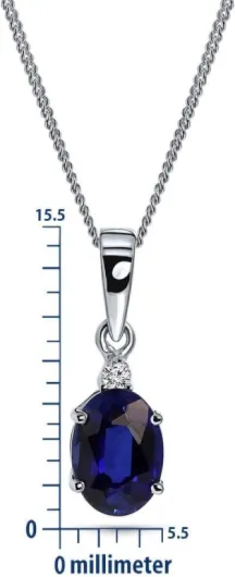 Collier Femme, Or Jaune/Or Blanc 9 Ct 375, Pendentif Pierre Precieuse Rubis/Saphir/Émeraude et Diamant naturel, Collier Or, Chaine Gourmette 45cm, Bijoux Femme Non Allergène, Avec Boite a Bijoux Or blanc Saphir