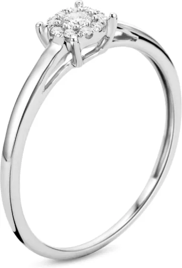 Bague Femmes Bague de Fiançailles avec Diamants en Or Blanc 9 Karat / 375 Or Diamants Brillants 0.10 Carat, Bijoux 52