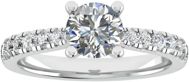 Bague de fiançailles solitaire avec diamant rond brillant cultivé en laboratoire - Accent de pierre latérale - Or 9 K/18 carats, platine ou argent - 0,50 à 5,00 ct D/VVS - Bague de demande de Size-I 0,50 carat Or blanc 9 carats
