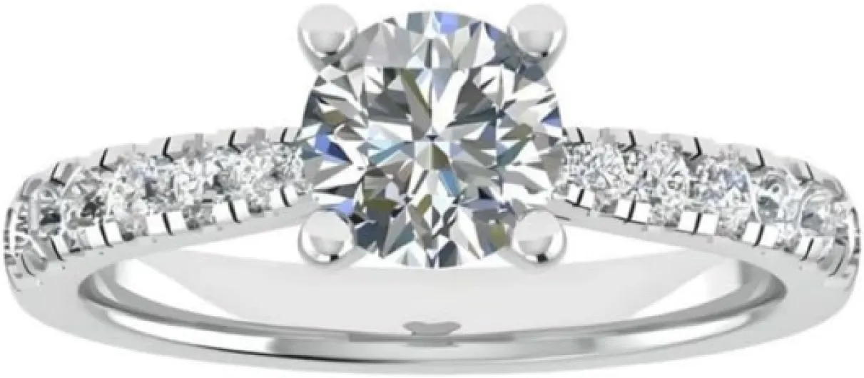 Bague de fiançailles solitaire avec diamant rond brillant cultivé en laboratoire - Accent de pierre latérale - Or 9 K/18 carats, platine ou argent - 0,50 à 5,00 ct D/VVS - Bague de demande de Size-I 0,50 carat Or blanc 9 carats