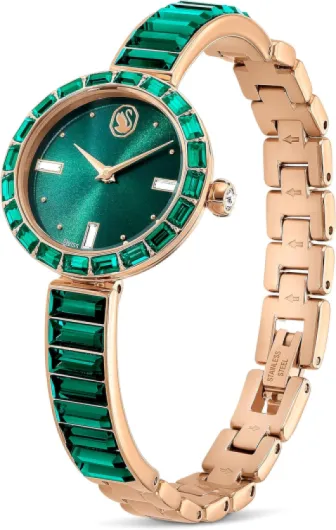 Swarovski Matrix Collection Bangle Watch, Swiss Made Champagner-gold-finish Grün