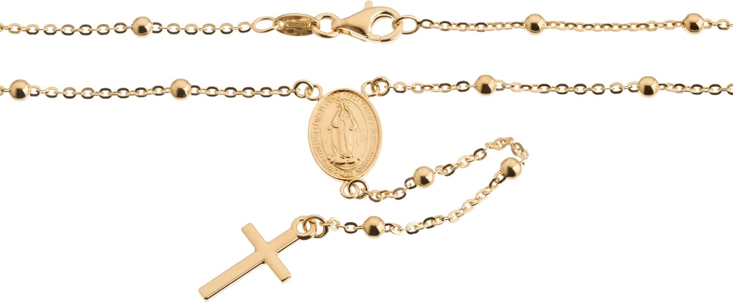 Collier Croix Religieux pour Femme en Argent 925 - Chapelet Élégant avec Médaille Vierge Marie et Cœur - Bijou Cadeau Mère, Amie, Sœur - Made in Italy Chapelet or