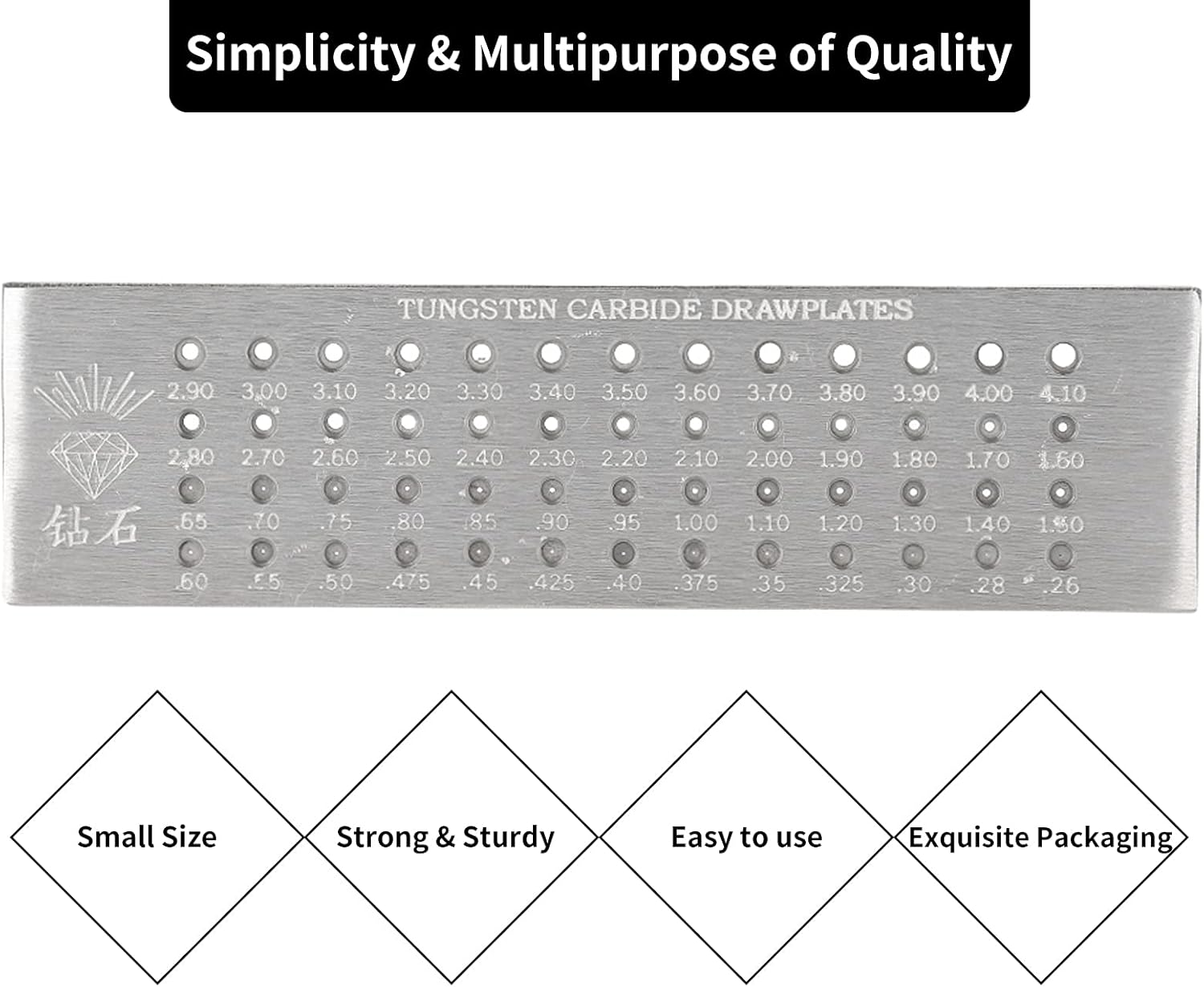 Plaque de tirage en fil, plaque de tirage ronde en carbure de tungstène solide et durable en acier à 52 trous ronds pour la fabrication de bijoux