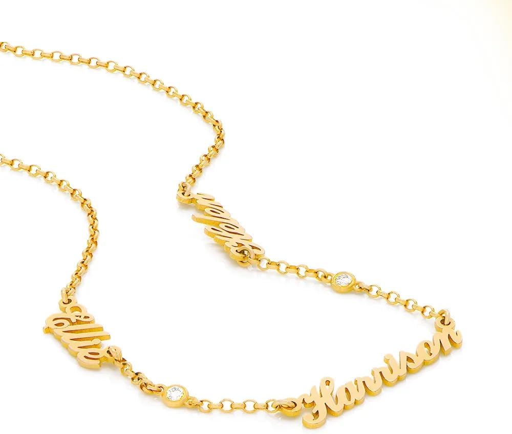 MYKA – Collier personnalisé avec plusieurs noms en argent sterling, plaqué or 18 carats, or rose, vermeil – Bijoux de fête des mères sur mesure pour femme, maman, grand-mère, épouse – Cadeau délicat,
