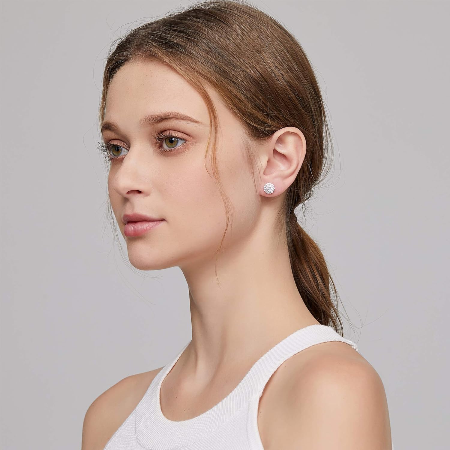 Boucles D'Oreilles en Diamant Pour Femmes Hommes Halo Boucles D'oreilles pour Femmes Hommes, Plaqué Or Blanc 18 Carats a01-blanc