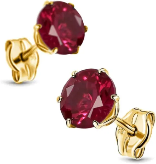 Boucles D'Oreilles Femme -Or Blanc/Or Jaune 9 Carats 375- Pierre Precieuse Rubis/Émeraude/Saphir/Zircone, Clous d’Oreilles Or, Bijoux Femme, Hypoallergénique, Fait Main-avec Boite a Bijoux Or jaune Rubis