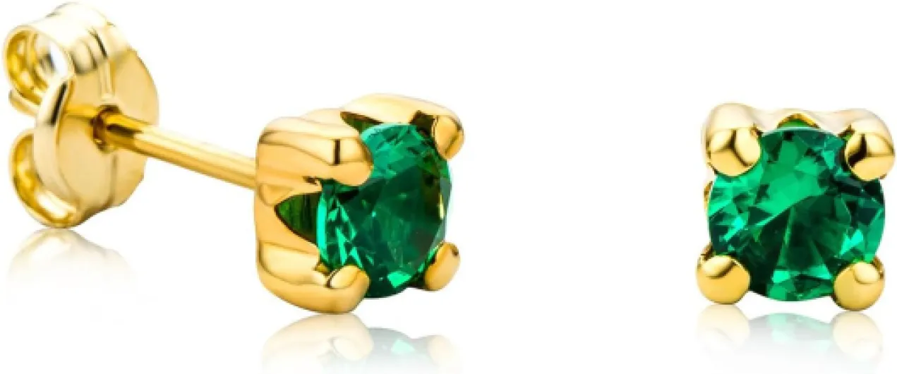 Boucles D'Oreilles Femme Or Blanc/Jaune 9 Carats 375 et Pierre Precieuse Émeraude/Rubis/Saphir/Zircon Cubique, Bijoux Femme D'or Hypoallergéniques - Clous D'Oreilles Griffe Faits à la Main 9 carats or jaune émeraude