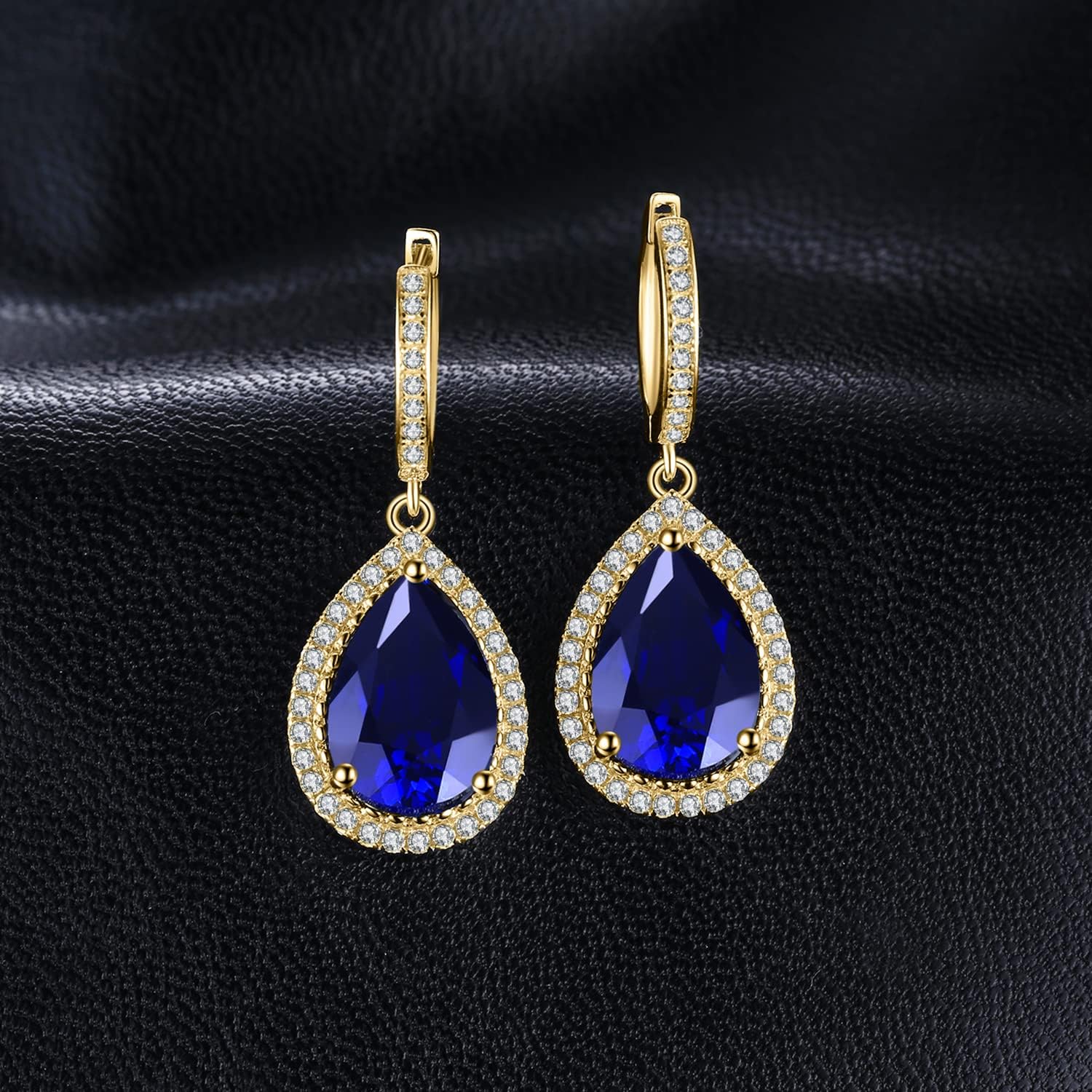 Boucles d'oreilles Pendantes Femme Synthetique Pierre Argent Creoles Argent 925 2- Bleu Saphir Boucles D'oreilles Plaqué Jaune Or