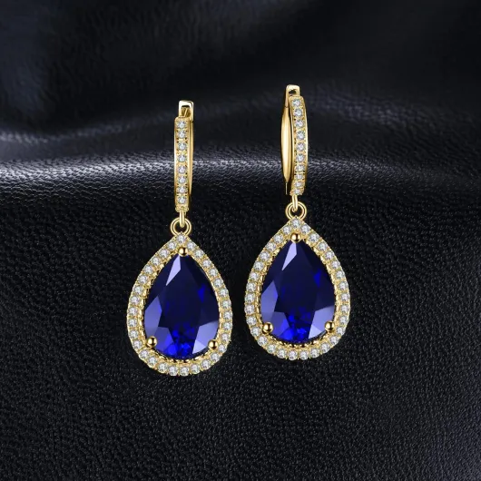 Boucles d'oreilles Pendantes Femme Synthetique Pierre Argent Creoles Argent 925 2- Bleu Saphir Boucles D'oreilles Plaqué Jaune Or
