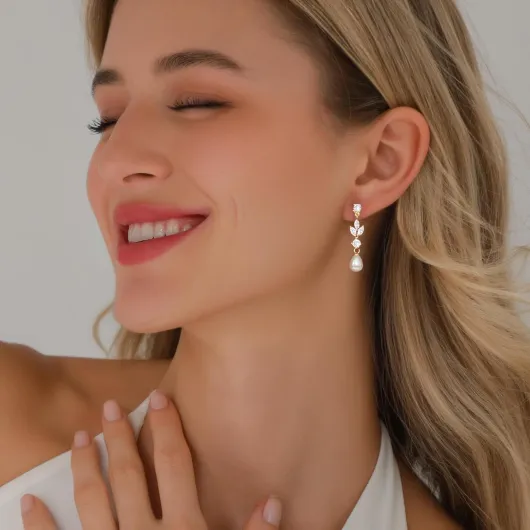 Boucles d'oreilles Pendantes en Perles, Hypoallergénique Longues Boucles d'oreilles CZ, Boucles d'oreille de Mariage en Perles pour Mariées Cadeaux Originaux pour la Fête des Mères