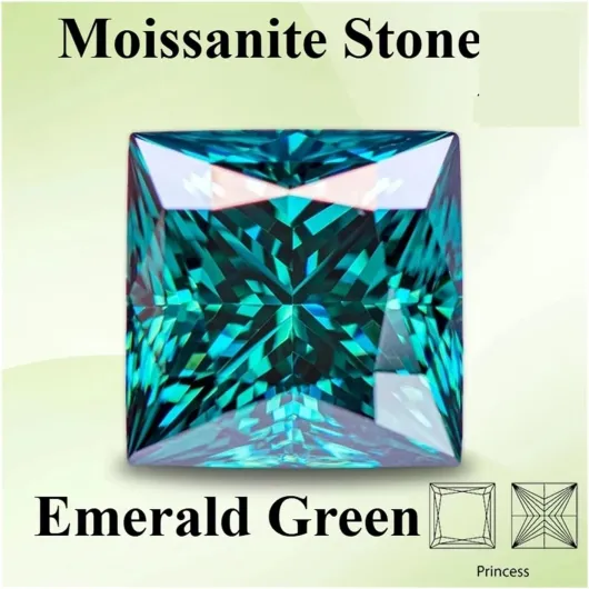 Pierre libre en moissanite, Moissanite de laboratoire, taille princesse, diamant chauffé for la création bijoux for femmes(5.5x5.5mm-1.0ct) 5.5x5.5mm-1.0ct Emerald Green