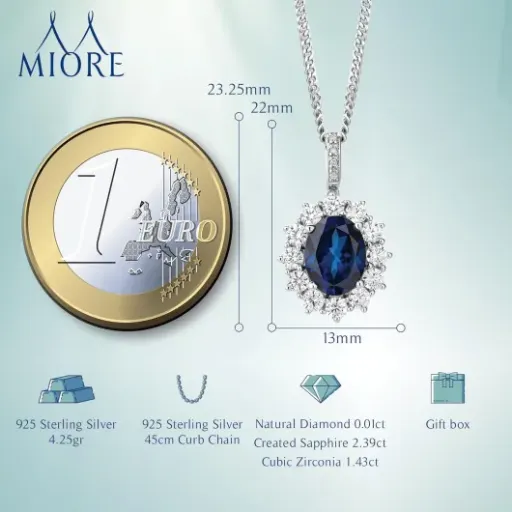 Test Collier Femme MIORE Argent 925 Saphir & Diamants : joli pendentif, mais quelques doutes sur la qualité long terme