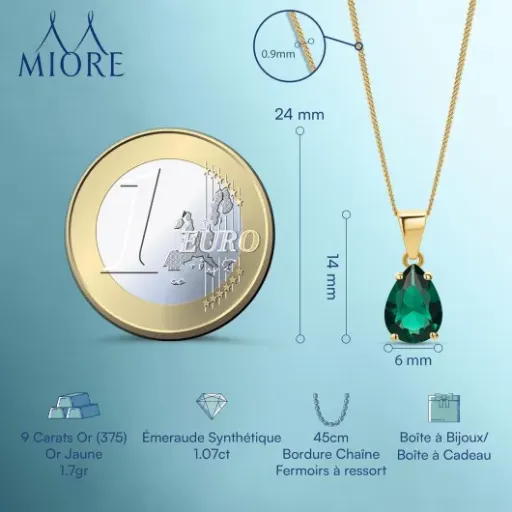 Test Collier MIORE Or Jaune Émeraude : joli petit pendentif pour cadeau sans se ruiner